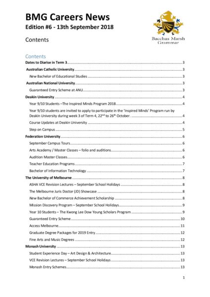 BMG Careers Newsletter #6 - 13 September 2018