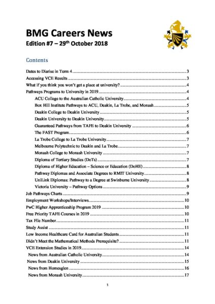 BMG Careers Newsletter #7 - 29 October 2018